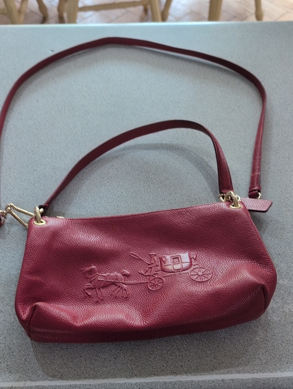 Coach Red Leather Crossbody with Embossed Carriage